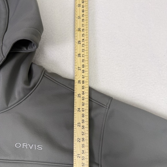 Orvis Men's Medium Gray Softshell Hooded Full Zip Jacket Coat - Picture 4 of 7